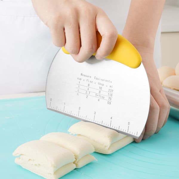 Dough Scraper with Measuring Scale Stainless Steel Dough Scraper Cutter Rubber Plastic Handle Kitchen Baking Tool S Yellow