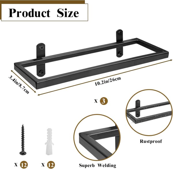 Wall Mounted Metal Wine Racks, Hanging Wine Bottle Display Organizer, Red Wine Shelf for Home, Kitchen, Bar Decor (Black 3)[JUN]