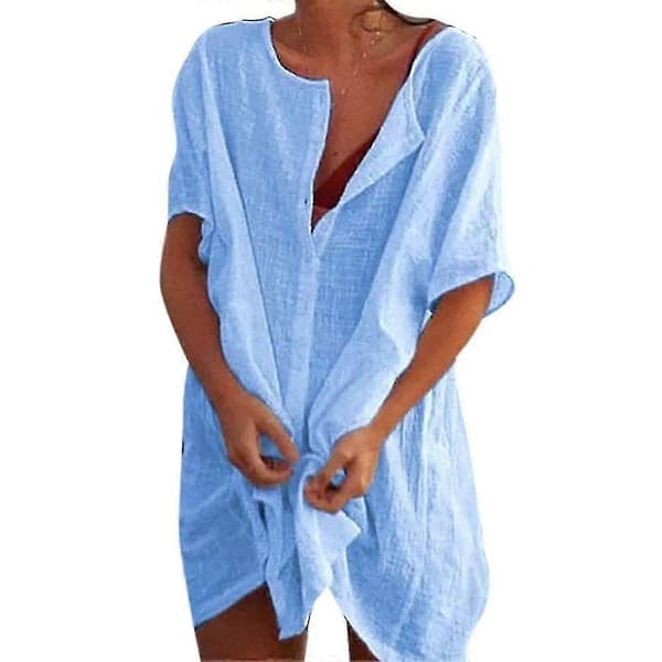 Women's Beach Dress, Round Neck Bikini Cover-up, Button Placket