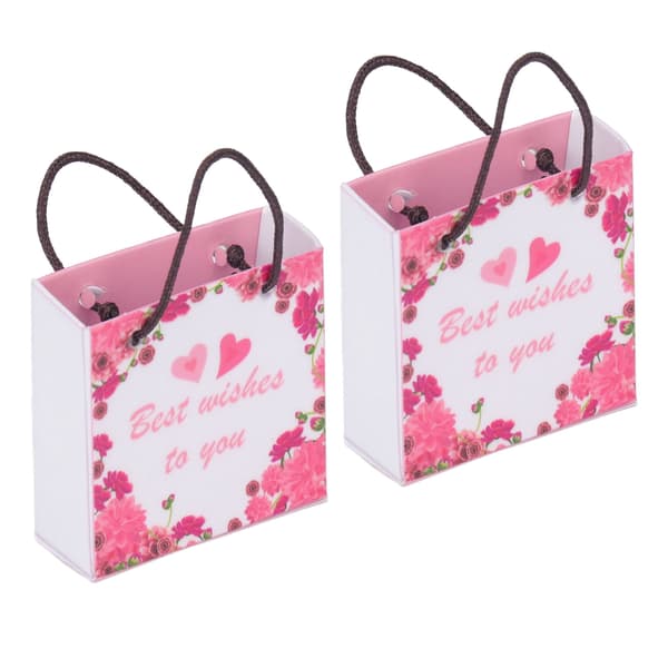 Mini Gift Bags Simulation 1/12 Scaled Letter Flower Pattern Miniature Gift Bag with Handle for Dollhouse 2pcs M