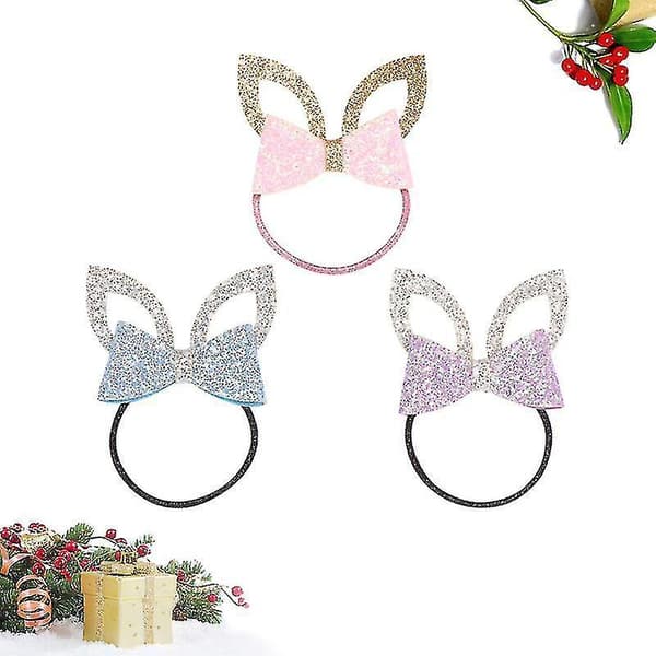 3-pack Glitterrosett Hårscrunchies Hårsnoddar Tygrosett Hårring Rep För Barn (Rosa, Lila, Blå)
