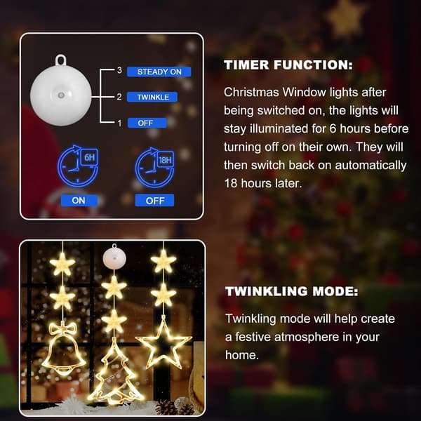 LYUBASA [Timer] 3-pack Christmas Decorations for Windows, Battery Operated Hanging Warm White Lights