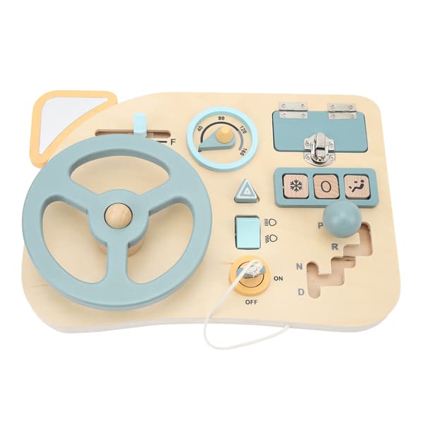 Activity Board with Steering Wheel Early Educational Fine Motor Skills Interactive Wooden Panel for Kids