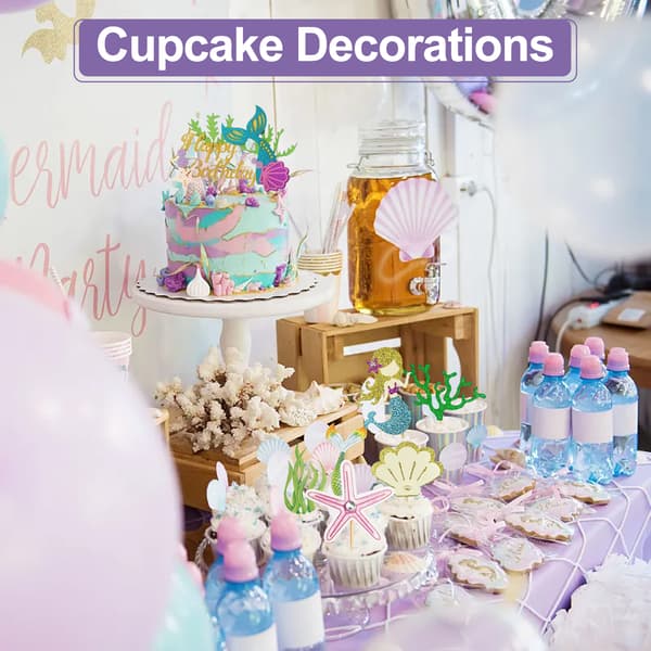 Brugervenlige kagepynt, omkostningseffektive kagepynt Glitter Havfrue Kagepynt Til Piger Babyshower