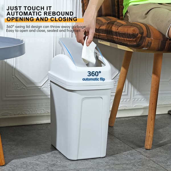 Slim Rectangular Trash Can, Space-Saving Waste Bin with Swing Lid, Durable and Reusable Plastic Construction, Automatic Odor Prevention