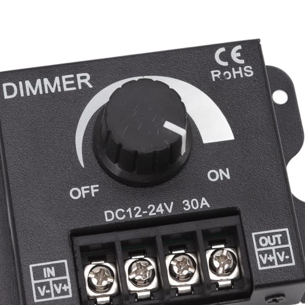 LED Dimmer Single Channel PWM Lighting Stepless Dimming Controller for 5050 3528 Single Color Light Strips DC 12V-24V 30A
