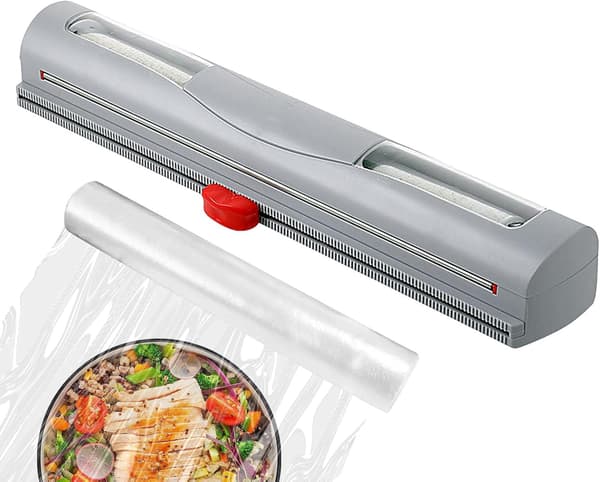 Plastfoliedispenser, Gjenbrukbar matfoliedispenser, Oppladbar matfoliedispenser, Grå