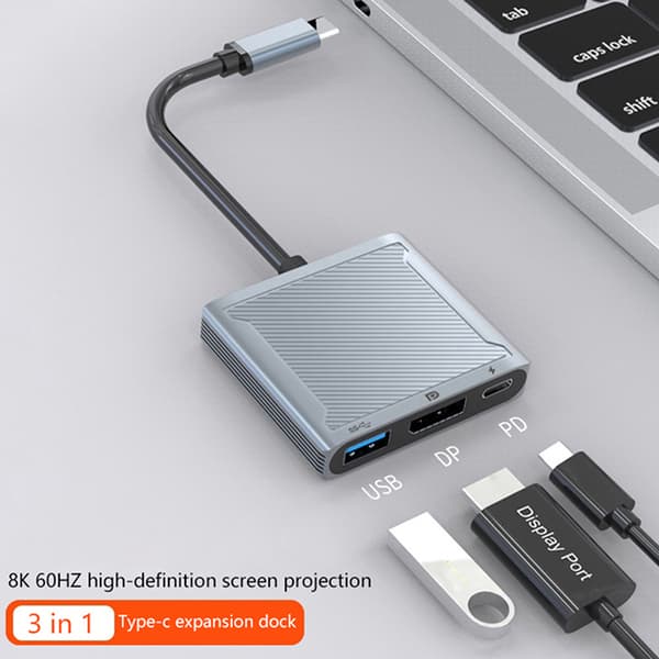 8K 60Hz DP 3-i-1 Hubadapter USB C til Displayport