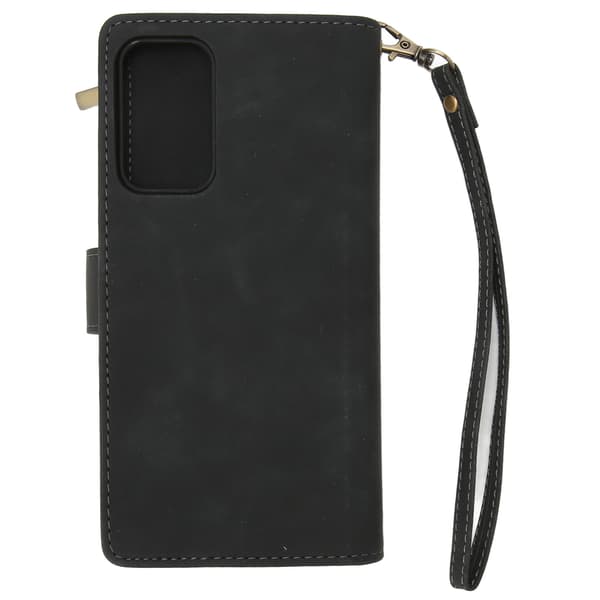 Faux Leather Wallet Case Protective Wallet Case Card Holder with Zipper for A03S Black