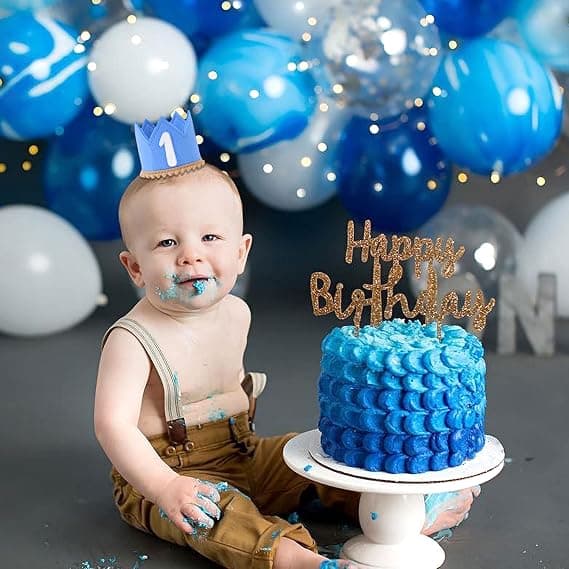Baby First Birthday Crown, 1st Birthday Hat with Elastic Band, Concise Cute Birthday Hat Decorations (Blue)