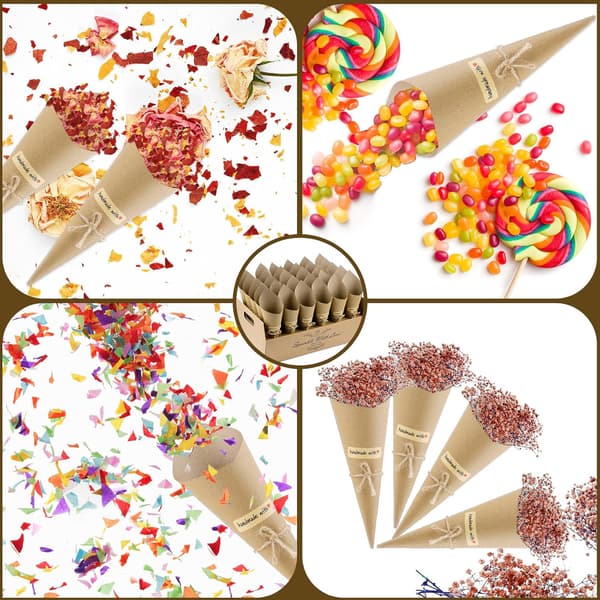 60 bryllupsrisstrutter, konfettholdere af kraftpapir til ceremonidekorationer, festgaver, polterabend, receptionsbord Sc Brown