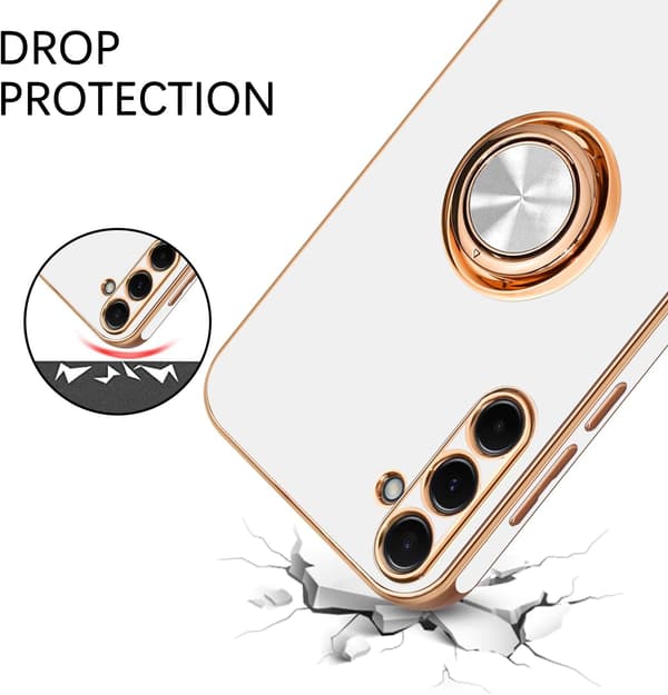 Deksler til Samsung Galaxy S24 med 360° roterende ringstativ - hvit