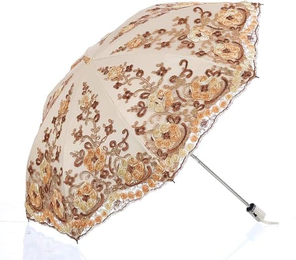 Sammenfoldelig UV-parasol Sne/Regn/Sol Paraply Broderi Bryllupsparaply Gul