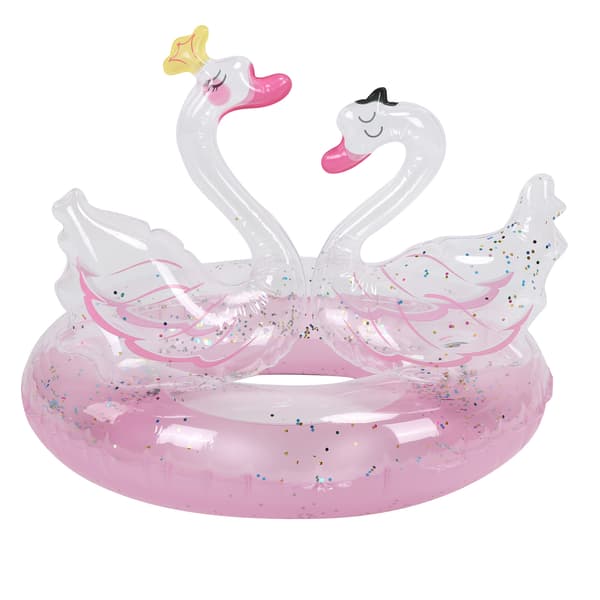 Rosa Glitter Uppblåsbar Svan Pool Float Tube för Flickor PVC 60
