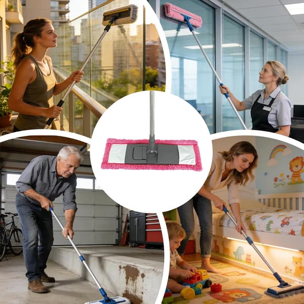 Cleaning Mop | Wet Dry Angle Adjustable Long Handle - Kitchen Mop Household Vacuum Cleaner, for Wood Tile Ceiling Window Wall Corner Home Apartment[DB] Pink