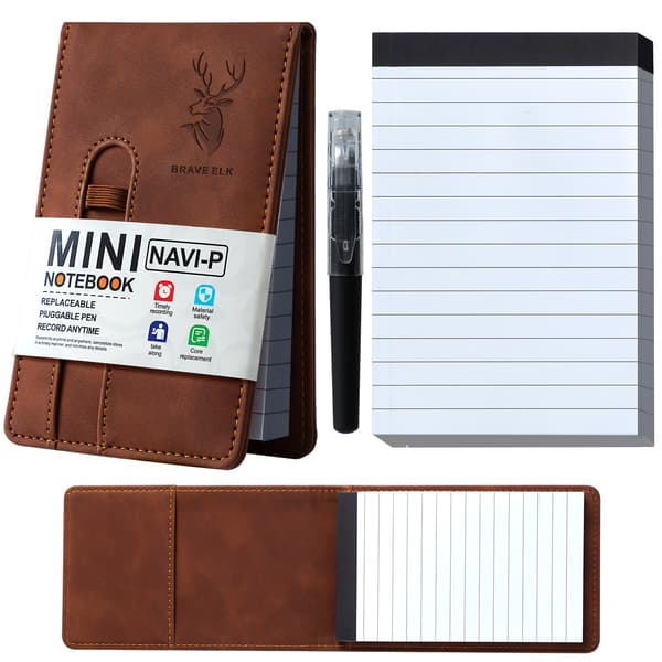 A7 Mini Notebook, Portable Pocket Notebook, 50 Sheets Replaceable Refill Paper and 1 Plug-in Pen, Multifunctional [DB] brown