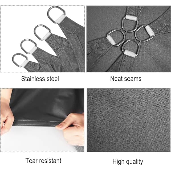 Rectangular Sun Shade Sail 3x4m Waterproof 93% UV Outdoor Awning for Garden Patio Camping Grey
