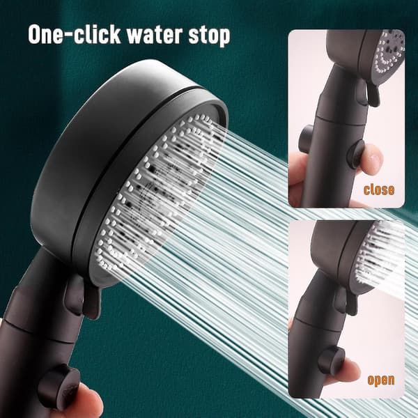 Multifunctional High-Pressure Shower Head 5 Modes, Handheld with On/Off Button Black With Base