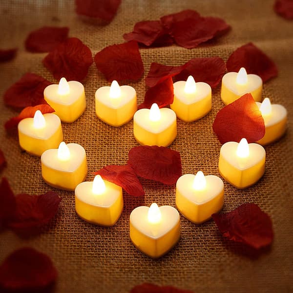 24 stk Hjerteformede LED-lys Telys Romantiske Kjærlighets-LED-lys for Valentinsdag Bryllupsborddekorasjon