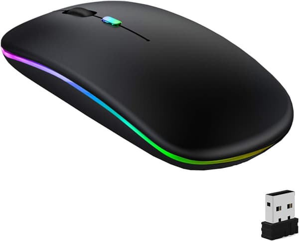 Rechargeable Wireless Mouse, Bluetooth Mouse, Dual Mode (BT 5.1 + 2.4G Wireless), Ultra-thin/Silent (800-1200-1600), with USB Cable, Wireless Mouse