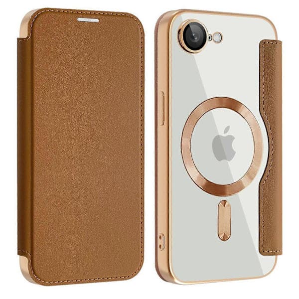 Compatible with iPhone 16e Case Compatible with MagSafe RFID Blocking Leather Phone Case - Multicolored Brown