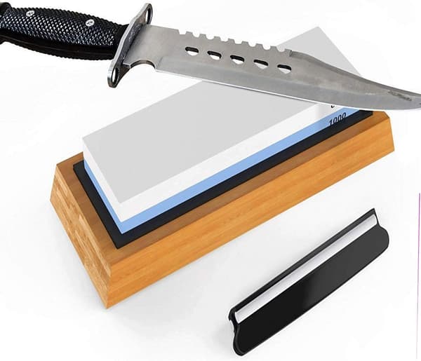 Professional Multipurpose Sharpening Stone, Double-Sided 1000/6000 Grit, Non-Slip Silicone Mount Ensures Stability, Bamboo Base Included for Secure &