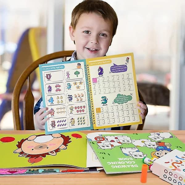 4-pack Grooved Handwriting Books, Magic Copybook for Kids with Auto Fade Pen