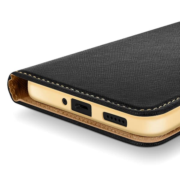 Etui til Xiaomi Redmi 14C Pung Læder Saffiano Fancy, Sort / Guld