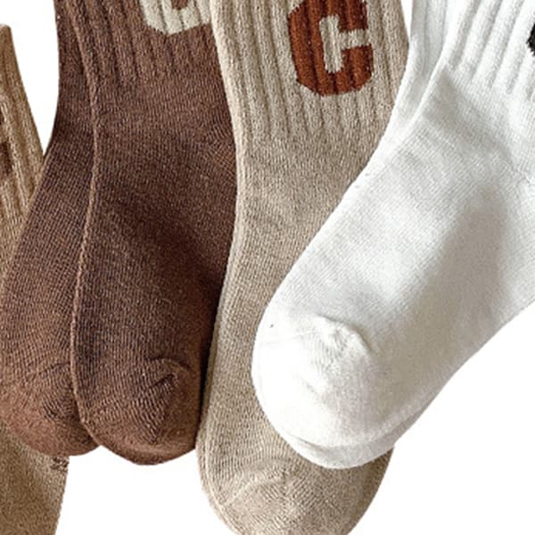 Børnestrømper Mid Calf Kæmmet Bomuld Varme Stilfulde C-Bogstav Børnestrømper til Efterår Vinter L 6-8 År Gamle (Passer til Fodlængde 6.3-7.1 tommer)
