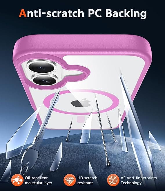 FNTCASE for iPhone 17 Clear Case, Magnetic with Screen Protector, Compatible with MagSafe, Anti-Yellowing Rugged Shockproof Case, B-Pink