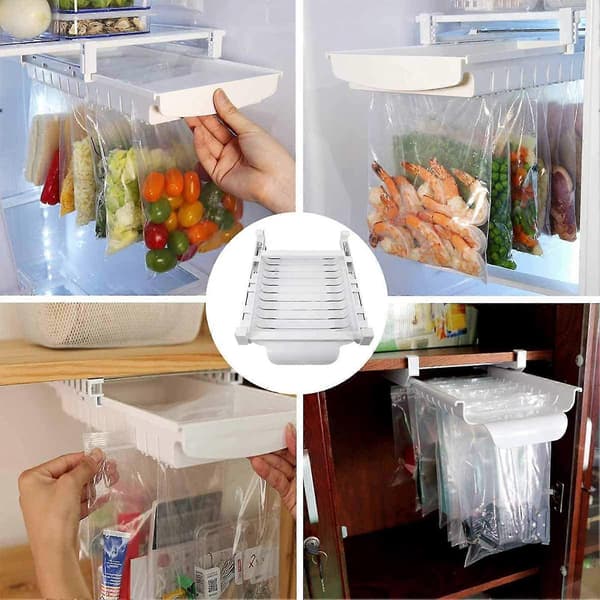 Bag Organizer Extendable Refrigerator Food Bag Hanging Storage Rail, Kitchen Fridge Shelf Holder Clip - Sy