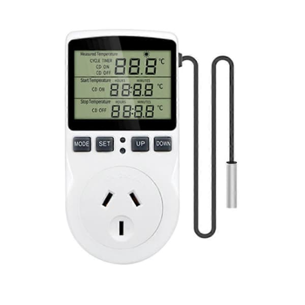 Intelligent Digital Temperaturregulator AU Strømafbryder Stikkontakt 10(2)A 240V- Max.2400W.U LCD-display