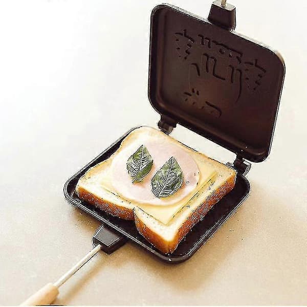 Dobbeltsidig avtakbar bærbar sandwichmaker for camping med trehåndtak