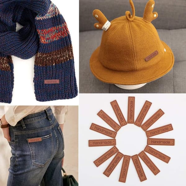 100 stk PU-læderetiketter, håndlavede tøjetiketter til jeans-tasker
