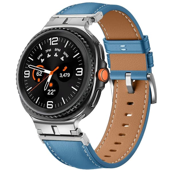 Urrem til Samsung Galaxy Watch8 44mm 40mm Watch8 Classic 46mm Metalforbindelse Ægte Læder Blå