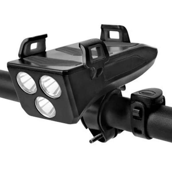 Multifunctional Bicycle Phone Holder with Horn and 2000mAh Power Bank USB Light Mount Black