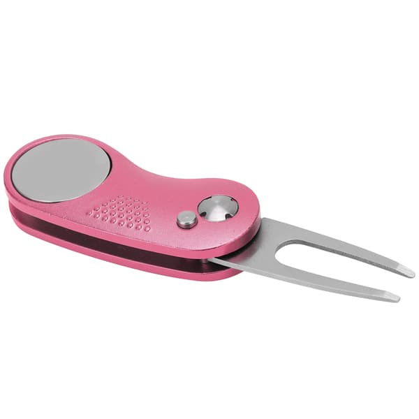 Stainless Steel Golf Divot Repair Tool with Aluminum Handle, Automatic Spring, Foldable, Pink