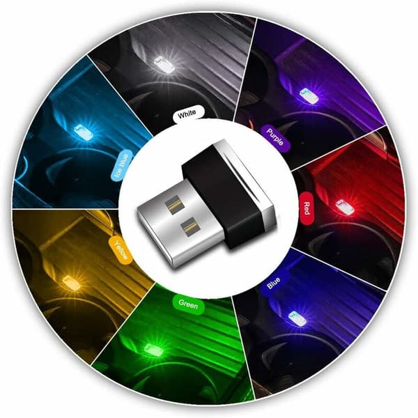 USB LED-billamper Interiør Ambient Lights, 7 stk Plug-in 5V Universal Mini LED USB-lamper for bil bagasjerom interiør.