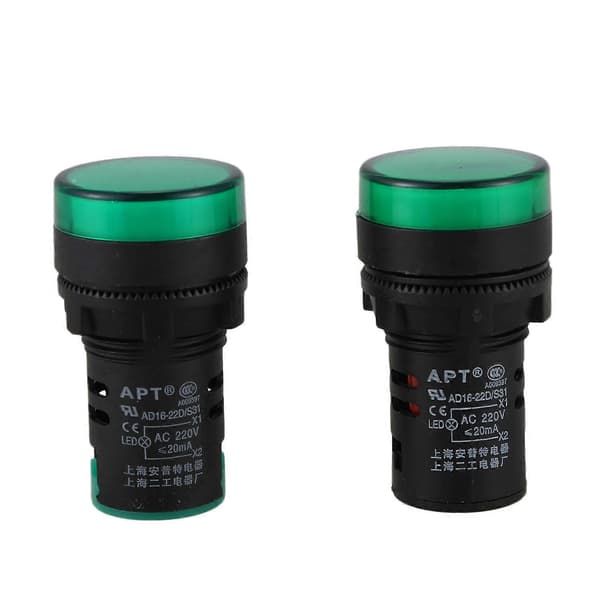 2 stk AC220V Grønn LED Strømindikator Pilotlampe 22mm Dia