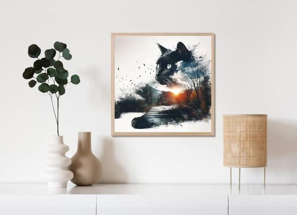 Sort Kat Landskabskunst - 5D Fuld Bore Diamantmaling til Hjemmet, 30x30 cm