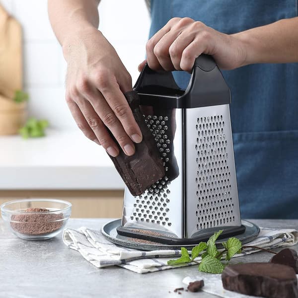 Cheese Grater with Container, 4-Sided Stainless Steel Grater with Y-Peeler with Handle and Storage Container for Cheese, Ginger, Lemon, Nutmeg