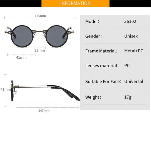 Små runde solbriller mænd kvinder retro punk Leopard/Grå