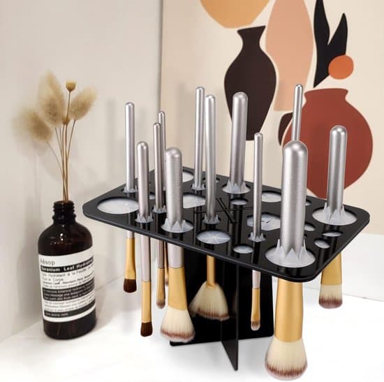 Makeup Brush Holder - 28-Hole Makeup Brush Drying Rack - Foldable - Acrylic Brush Holder - Black - 20*13*13CM