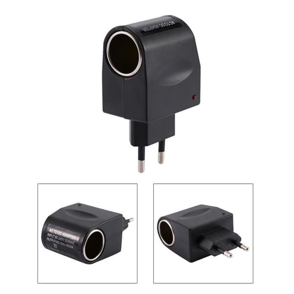 Bilstrømadapter - HB010 - AC 220V til DC 12V - USB-port - Sort[DB] Black