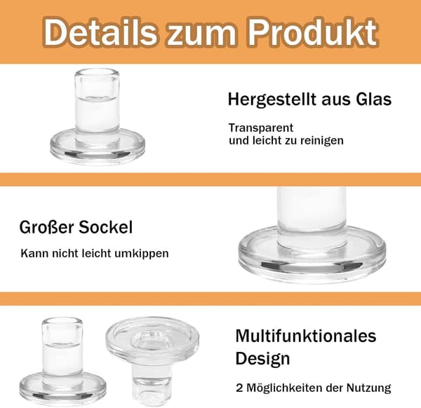 Glasslysestake, 6 stk. glasslysestaker, lysestaker, kandelabre, stangformede lysestaker