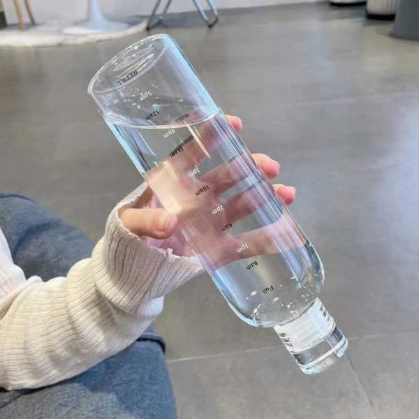 Glasvattenflaska med tidsmarkering 500ml transparent