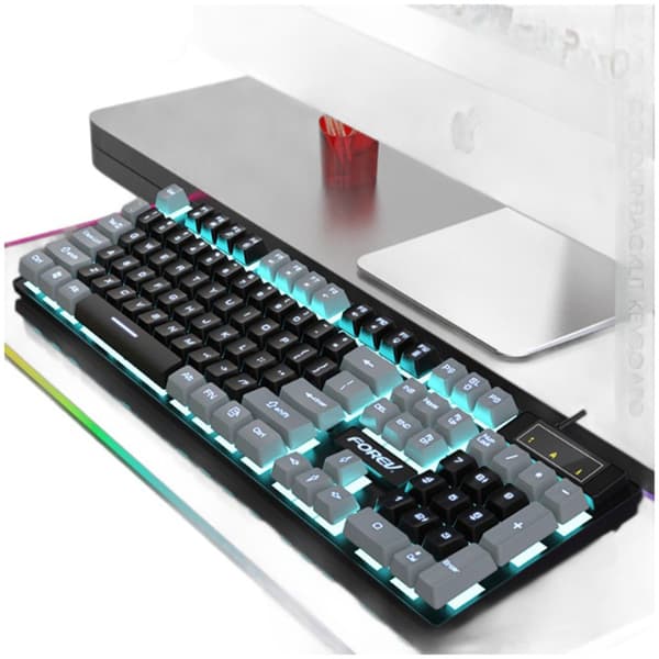 Gaming Keyboard Compatible with Logitech, Wired Backlit Color-Matching Mechanical Feel Keyboard Black+Grey