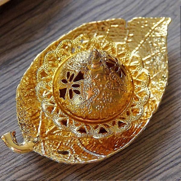 Røgelsesholder, metal røgelsesbrænder, gyldne blade, tårn, aromakegler, olielampe til Ramadan Eid Mubarak-pynt (2 stk., guld)