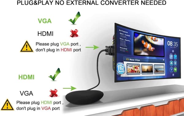 HDMI to VGA Adapter, Compact Design for High-Definition Displays, Supports Advanced IC Chip Conversion, Active Converter with Gold-Plated Connector
