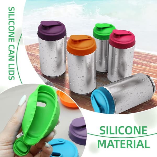 6-pack Can Lids, Silicone Soda Can Lids, Reusable, Fits Most Beverage Cans
